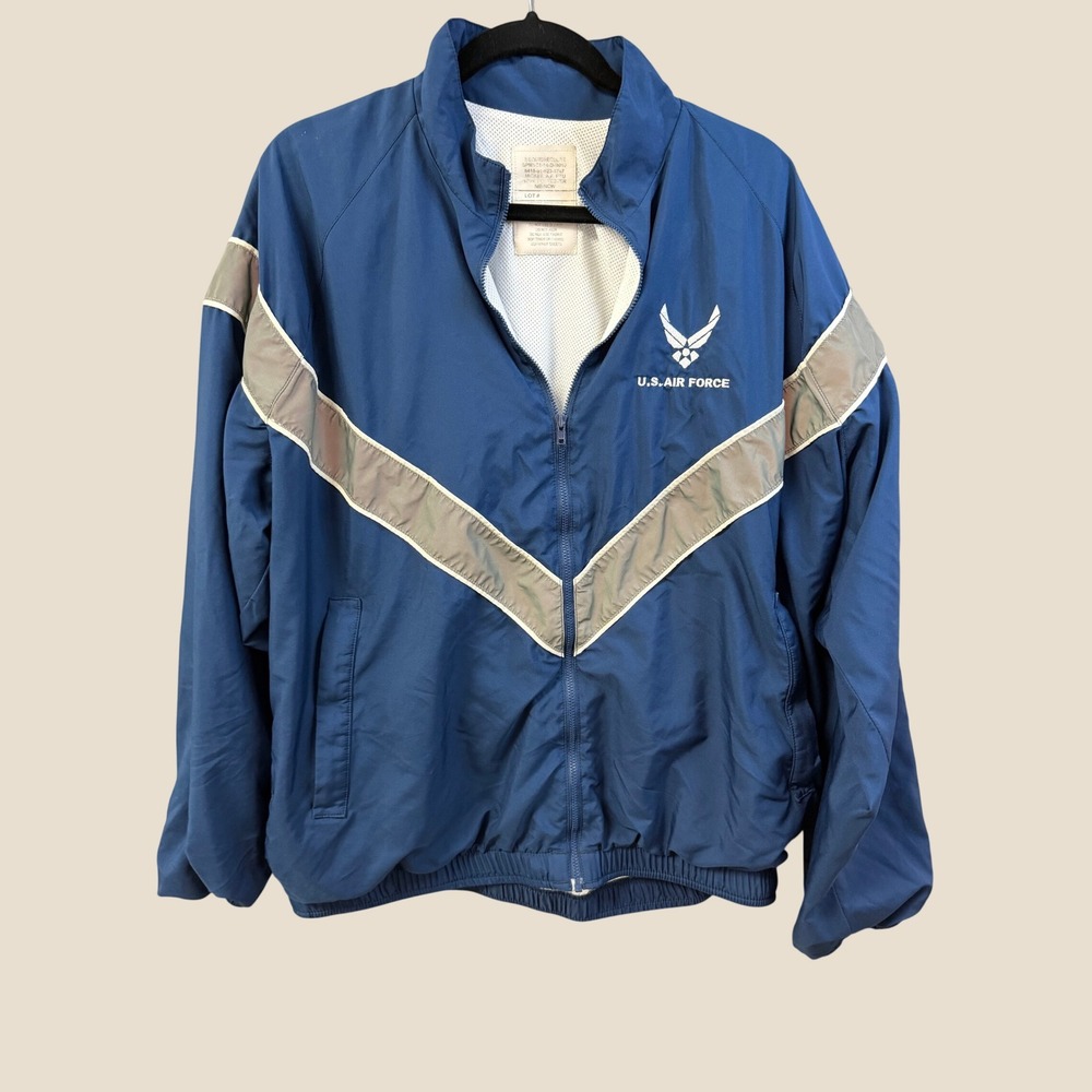 US Air Force PTU Training Jacket Blue Reflective Chevron Windbreaker Medium Reg